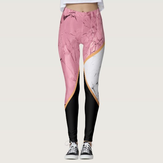 Roos Gold Black en White Marble Pattern Leggings (Voorkant)