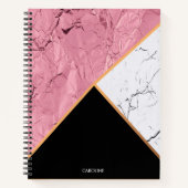 Roos Gold Black en White Marble Pattern Notitieboek (Voorkant)
