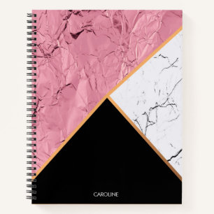 Roos Gold Black en White Marble Pattern Notitieboek