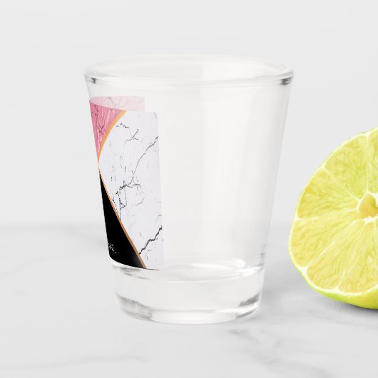 Roos Gold Black en White Marble Pattern Shot Glas (Rechts)