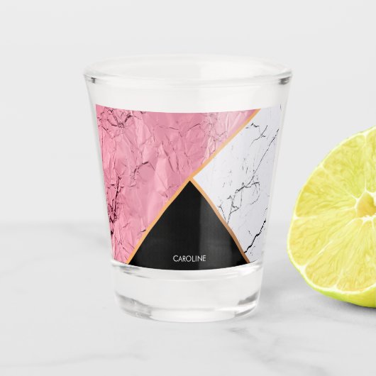 Roos Gold Black en White Marble Pattern Shot Glas (Voorkant)