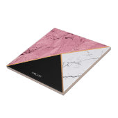 Roos Gold Black en White Marble Pattern Tegeltje (Zijkant)