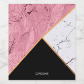 Roos Gold Black en White Marble Pattern Wijn Etiket (Enkel label)