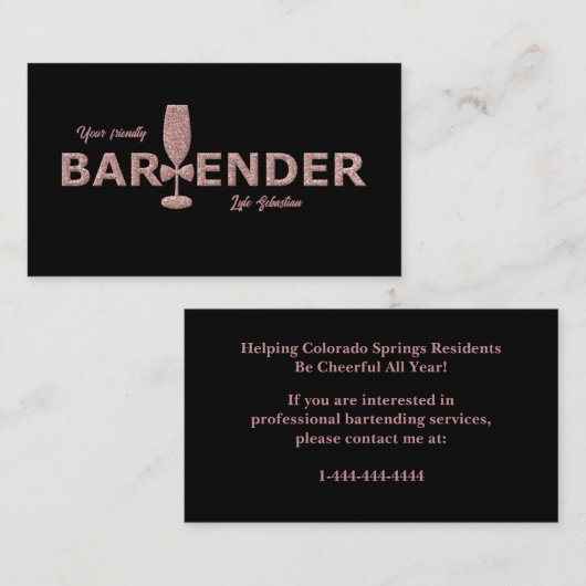 Roos Gold & Black Event Bartender Visitekaartje (Voorkant / Achterkant)