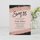 Roos Gold Black Faux Glitter Brush Sweet 16 Kaart (Staand voorkant)