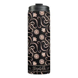 Roos Gold & Black Floral Damask Sunflower Folk Art Thermosbeker