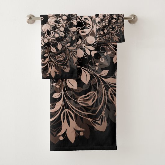 Roos Gold Black Floral Elegant Mandala Bad Handdoek (Insitu)