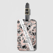Roos Gold Black Floral Leaf Illustration Pattern Bagagelabel (Voorkant (verticaal))