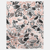 Roos Gold Black Floral Leaf Illustration Pattern Fleece Deken (Voorkant)