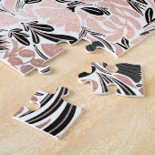 Roos Gold Black Floral Leaf Illustration Pattern Legpuzzel (Zijkant)