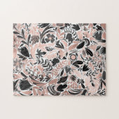 Roos Gold Black Floral Leaf Illustration Pattern Legpuzzel (Horizontaal)