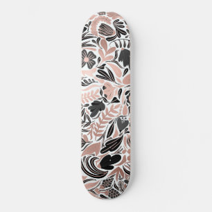 Roos Gold Black Floral Leaf Illustration Pattern Persoonlijk Skateboard