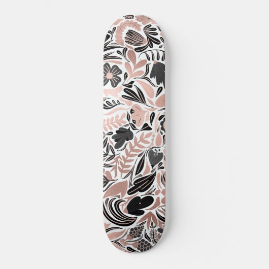 Roos Gold Black Floral Leaf Illustration Pattern Persoonlijk Skateboard (Voorkant)