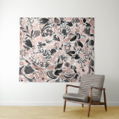 Roos Gold Black Floral Leaf Illustration Pattern Wandkleed (In Situ (horizontaal))