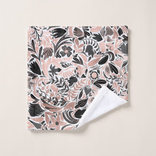 Roos Gold Black Floral Leaf Illustration Pattern Washandje
