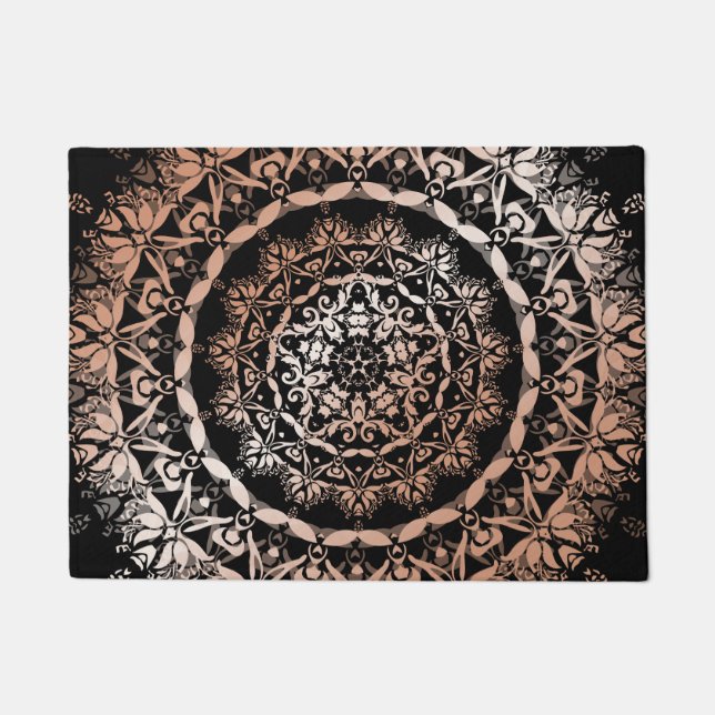 Roos Gold Black Floral Mandala Deurmat (Voorkant)