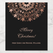 Roos Gold Black Floral Mandala Kerstmis Aangepast Wijn Etiket (Enkel label)