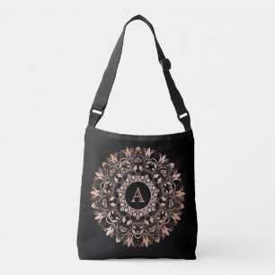 Roos Gold Black Floral Mandala Monogram Crossbody Tas