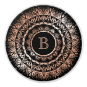Roos Gold Black Floral Mandala Monogram Keramische Knop (Voorkant)