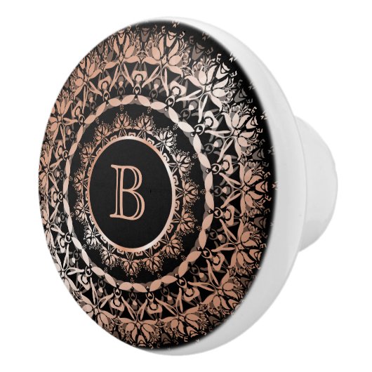 Roos Gold Black Floral Mandala Monogram Keramische Knop (Rechts)