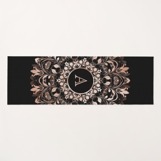 Roos Gold Black Floral Mandala Monogram Yoga Mat (Voorkant (horizontaal))