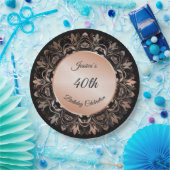 Roos Gold Black Floral Mandala Papieren Bordje (Feest)