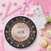 Roos Gold Black Floral Mandala Papieren Bordje (Feest)