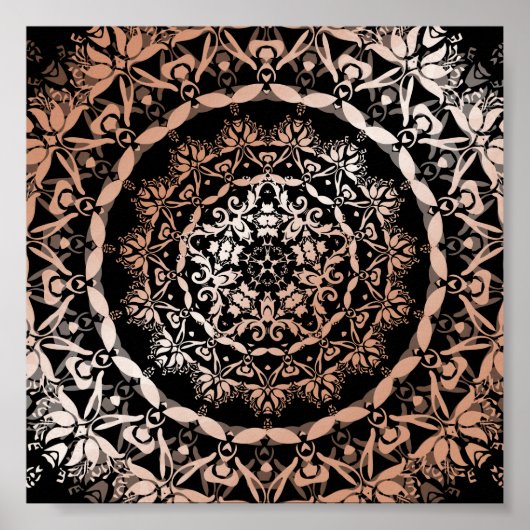 Roos Gold Black Floral Mandala Poster (Voorkant)