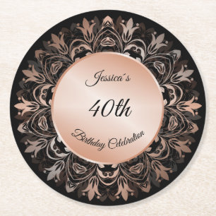 Roos Gold Black Floral Mandala Ronde Kartonnen Onderzetter
