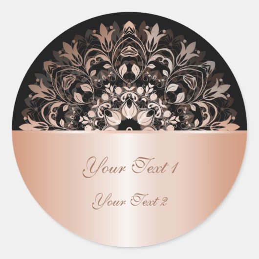 Roos Gold Black Floral Mandala Ronde Sticker (Voorkant)