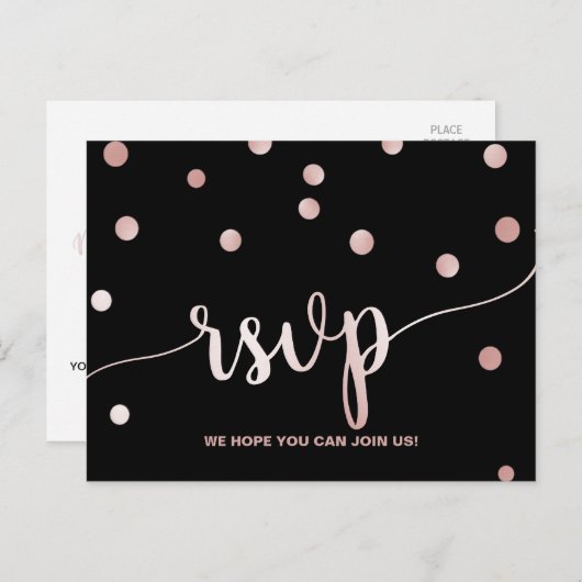 Roos Gold & Black Glam Confetti Song Request RSVP Uitnodiging Briefkaart (Voorkant / Achterkant)
