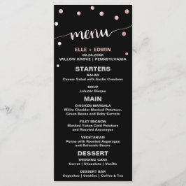 Roos Gold & Black Glam Confetti Wedding Menu Kaart