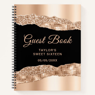 Roos Gold Black Glam Tear Sweet Sixteen Guest Book Notitieboek