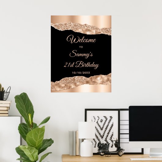 Roos Gold Black Glam Tears Verjaardag Welkom Poster (Thuiskantoor)