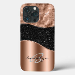 Roos Gold Black Glitter Bling Monogram Naam Case-Mate iPhone Case
