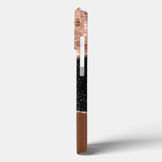 Roos Gold Black Glitter Bling Monogram Naam Case-Mate iPhone Case (Achterkant / Links)