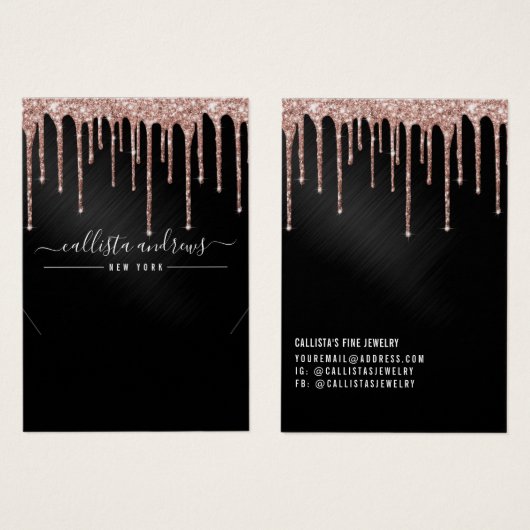 Roos Gold Black Glitter Drip Ketting Kaart (Voorkant /achterkant)