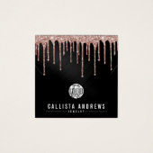 Roos Gold Black Glitter Drip Logo Ketting Display Vierkante Visitekaartjes (Voorkant)