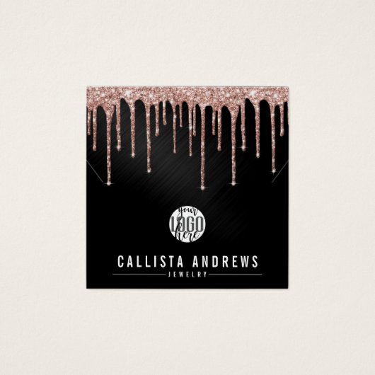Roos Gold Black Glitter Drip Logo Ketting Display Vierkante Visitekaartjes (Voorkant)