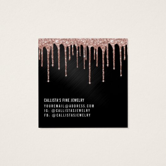 Roos Gold Black Glitter Drip Logo Ketting Display Vierkante Visitekaartjes (Achterkant)