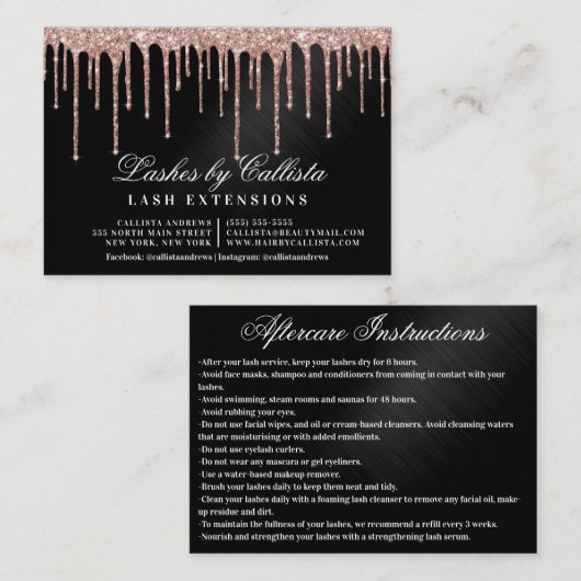 Roos Gold Black Glitter Drips Lashes Nazorg Visitekaartje (Voorkant / Achterkant)