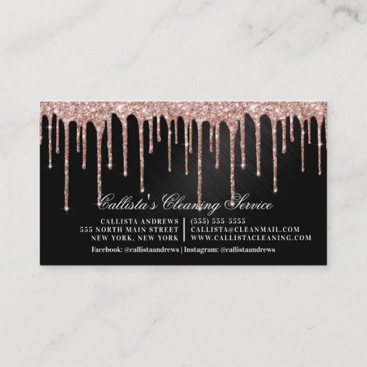 Roos Gold Black Glitter Drips reinigingsservice Visitekaartje (Achterkant)
