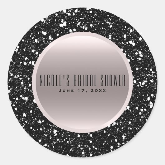 Roos Gold Black Glitter Elegant Wedding Favor Ronde Sticker (Voorkant)
