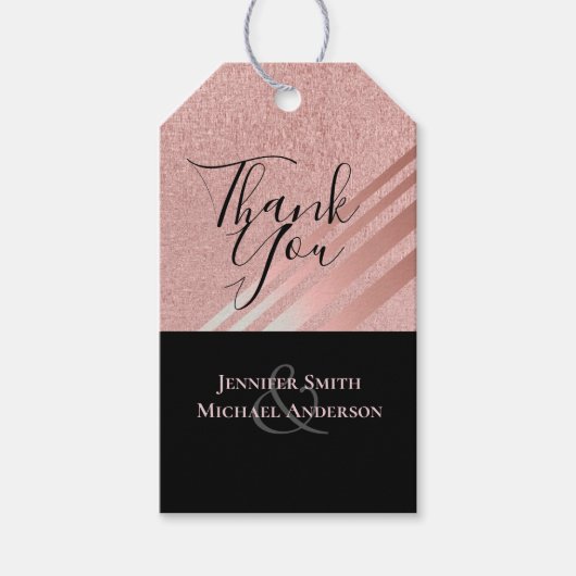 Roos Gold Black Glitter Folie WEDING Cadeaulabel (Voorkant)