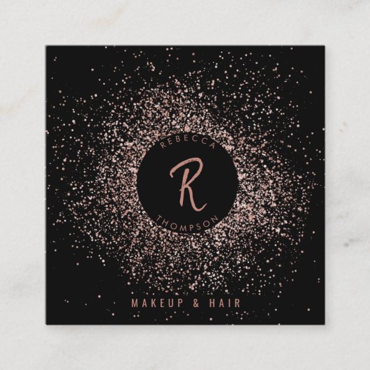 Roos Gold Black Glitter Makeup Hair QR-code Vierkante Visitekaartje (Voorkant)