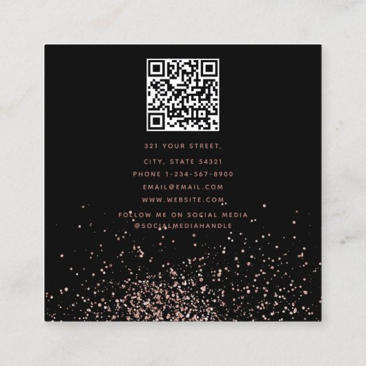 Roos Gold Black Glitter Makeup Hair QR-code Vierkante Visitekaartje (Achterkant)