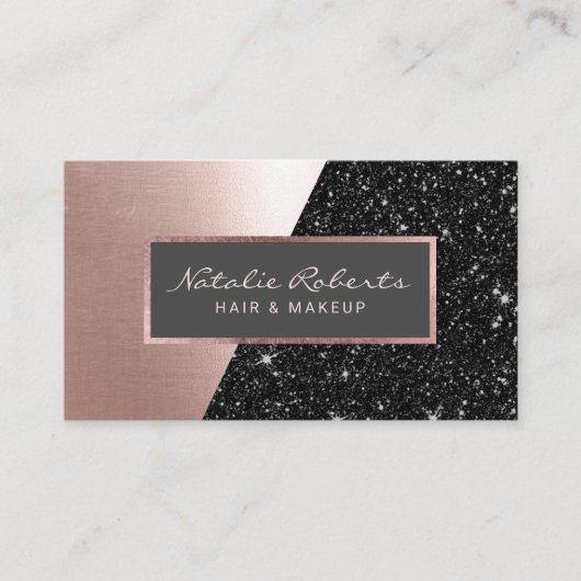 Roos Gold Black Glitter Modern Beauty Salon Spa Visitekaartje (Voorkant)