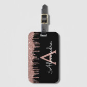 Roos Gold Black Glitter Sparkle Monogram Bagagelabel (Voorkant (verticaal))