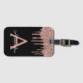 Roos Gold Black Glitter Sparkle Monogram Bagagelabel (Voorkant (horizontaal))
