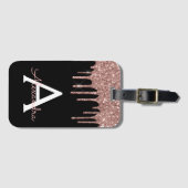 Roos Gold Black Glitter Sparkle Monogram Bagagelabel (Voorkant (horizontaal))